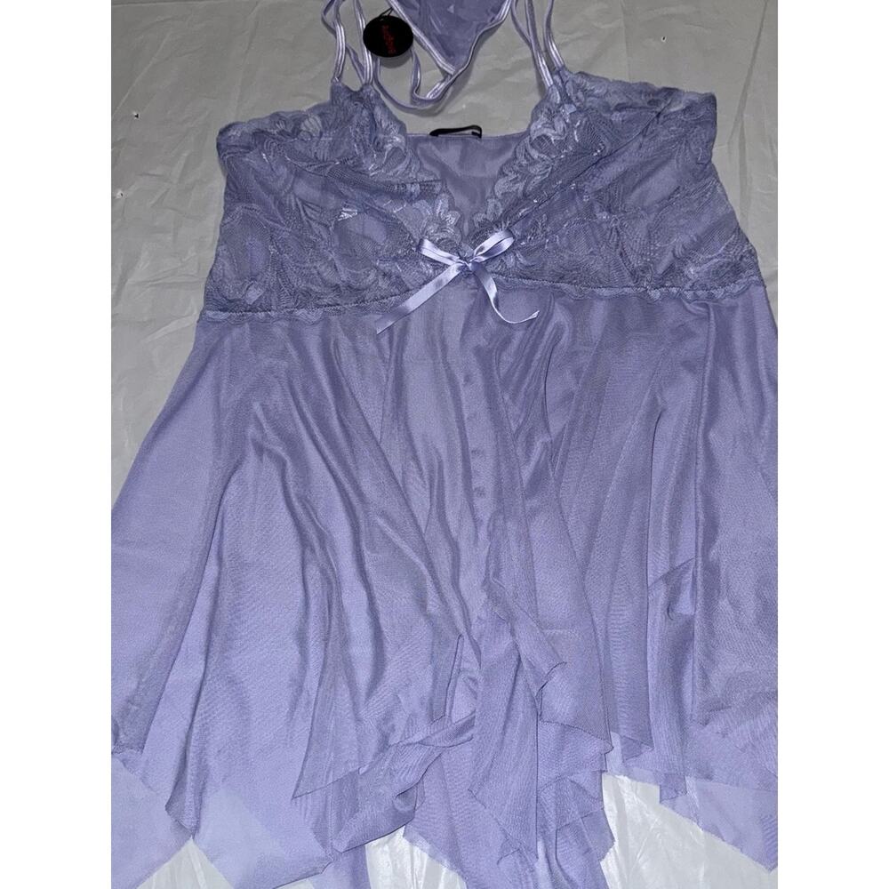 Lace-Trim Light Lavender Night Chemise with Bow Accent - Picture 10 of 13